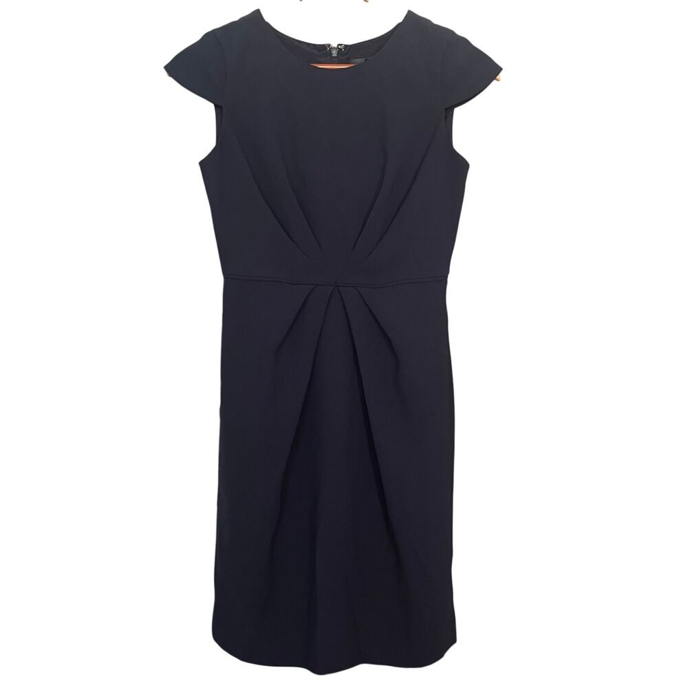 J. Crew Navy Blue Cap Sleeve Pleat Waist Knee Length Dress Size 0 Petite